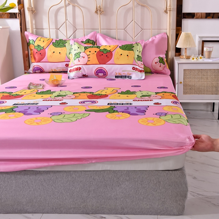 91家纺网 家纺一手货源 找家纺 甜之梦家纺 2025新款印花冰丝单品凉席床笠款水果乐园粉