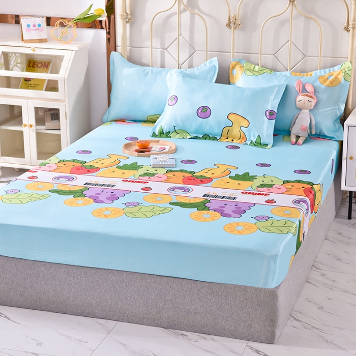 91家纺网 家纺一手货源 找家纺 甜之梦家纺 2025新款印花冰丝单品凉席床笠款水果乐园蓝