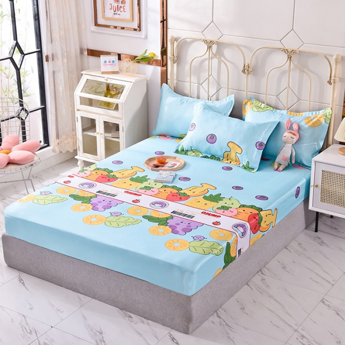 91家纺网 家纺一手货源 找家纺 甜之梦家纺 2025新款印花冰丝单品凉席床笠款水果乐园蓝