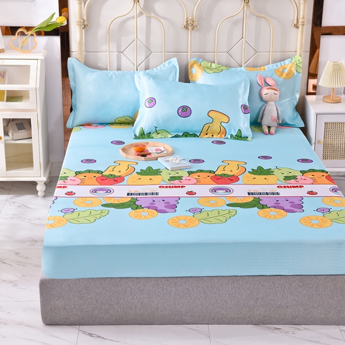 91家纺网 家纺一手货源 找家纺 甜之梦家纺 2025新款印花冰丝单品凉席床笠款水果乐园蓝