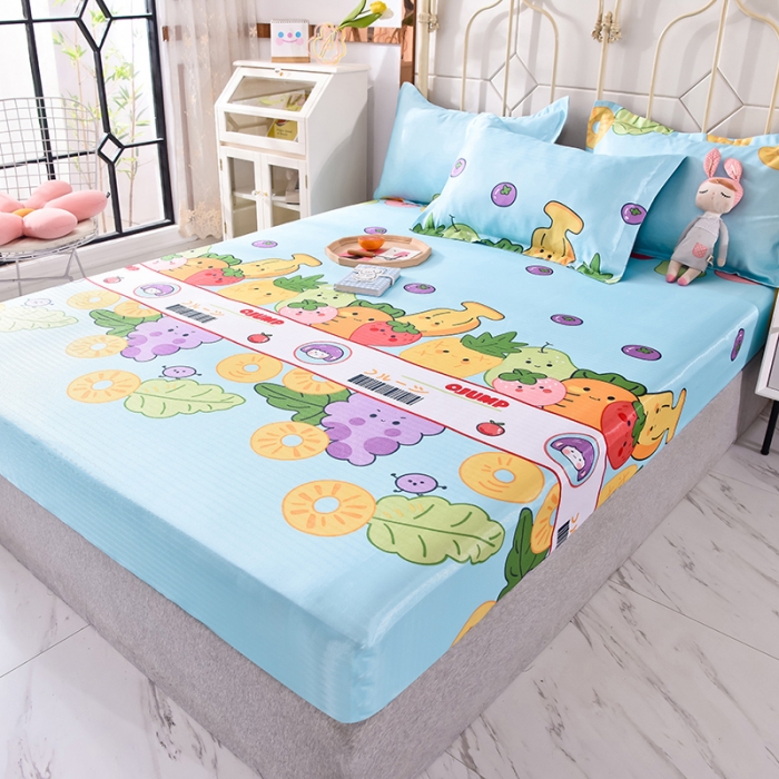 91家纺网 家纺一手货源 找家纺 甜之梦家纺 2025新款印花冰丝单品凉席床笠款水果乐园蓝