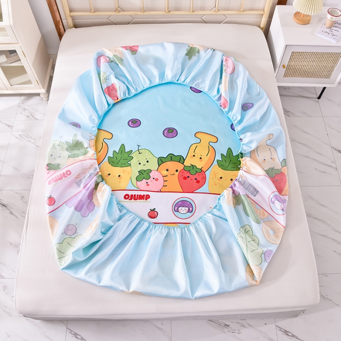 91家纺网 家纺一手货源 找家纺 甜之梦家纺 2025新款印花冰丝单品凉席床笠款水果乐园蓝