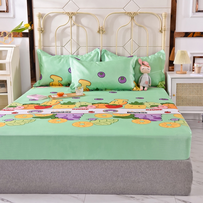 91家纺网 家纺一手货源 找家纺 甜之梦家纺 2025新款印花冰丝单品凉席床笠款水果乐园绿