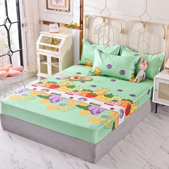 91家纺网 家纺一手货源 找家纺 甜之梦家纺 2025新款印花冰丝单品凉席床笠款水果乐园绿