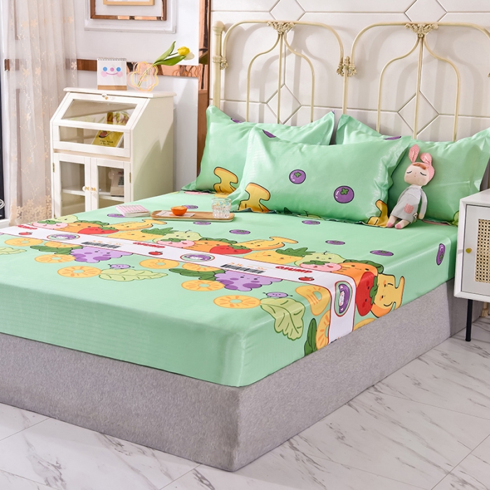 91家纺网 家纺一手货源 找家纺 甜之梦家纺 2025新款印花冰丝单品凉席床笠款水果乐园绿