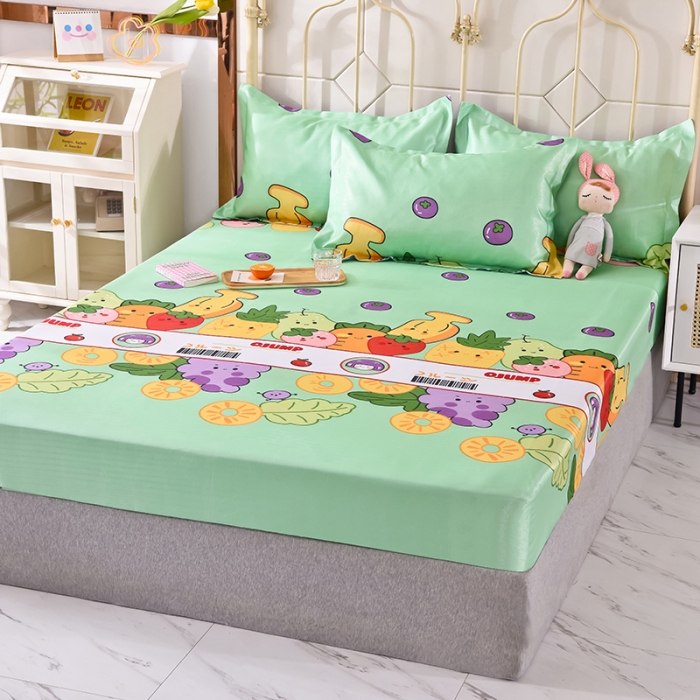 91家纺网 家纺一手货源 找家纺 甜之梦家纺 2025新款印花冰丝单品凉席床笠款水果乐园绿