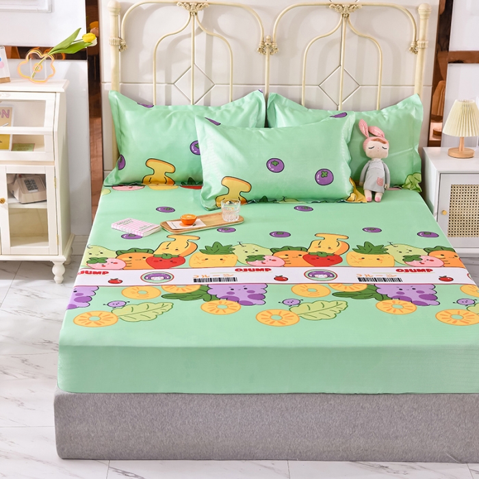 91家纺网 家纺一手货源 找家纺 甜之梦家纺 2025新款印花冰丝单品凉席床笠款水果乐园绿