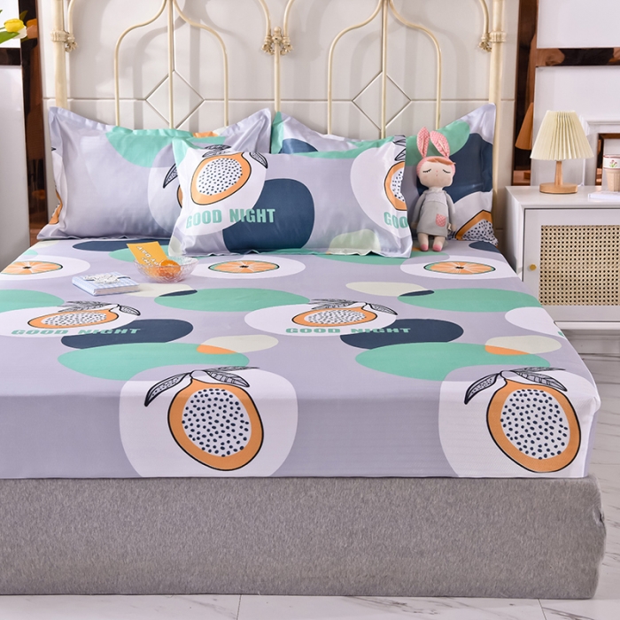 91家纺网 家纺一手货源 找家纺 甜之梦家纺 2025新款印花冰丝单品凉席床笠款夏日柠檬灰