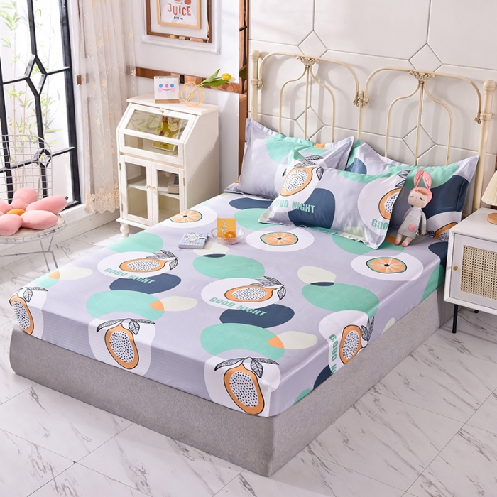 91家纺网 家纺一手货源 找家纺 甜之梦家纺 2025新款印花冰丝单品凉席床笠款夏日柠檬灰