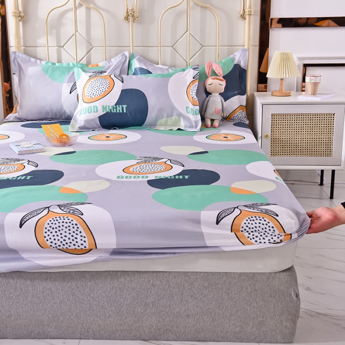 91家纺网 家纺一手货源 找家纺 甜之梦家纺 2025新款印花冰丝单品凉席床笠款夏日柠檬灰