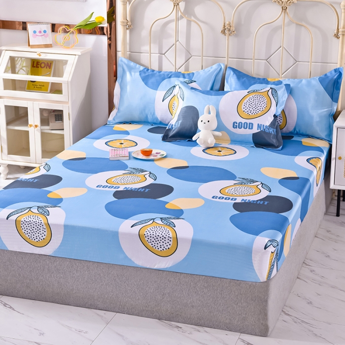 91家纺网 家纺一手货源 找家纺 甜之梦家纺 2025新款印花冰丝单品凉席床笠款夏日柠檬蓝