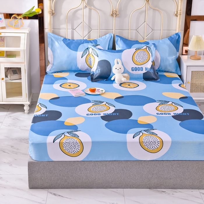 91家纺网 家纺一手货源 找家纺 甜之梦家纺 2025新款印花冰丝单品凉席床笠款夏日柠檬蓝