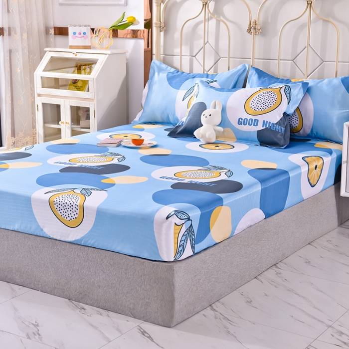 91家纺网 家纺一手货源 找家纺 甜之梦家纺 2025新款印花冰丝单品凉席床笠款夏日柠檬蓝