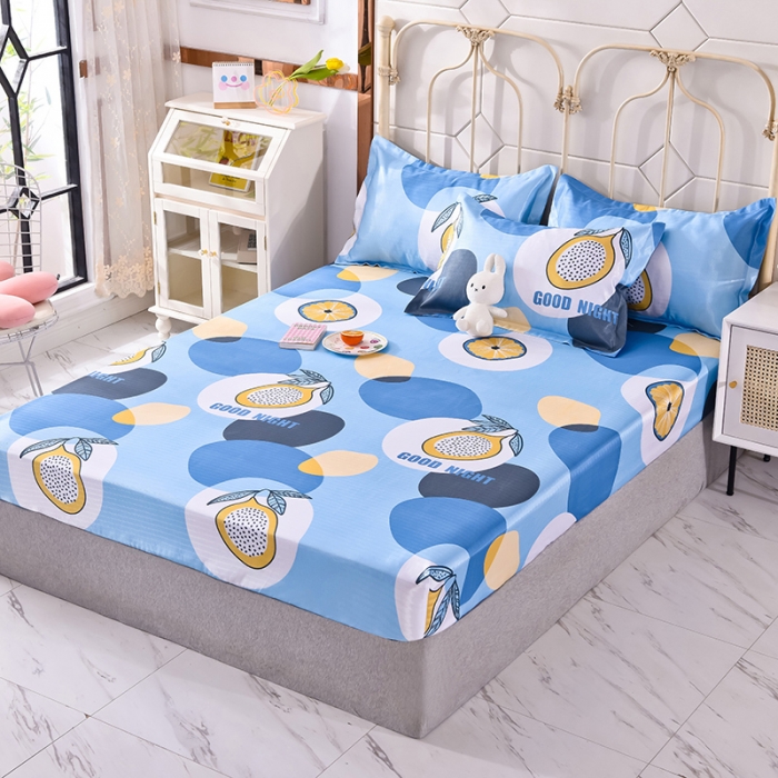 91家纺网 家纺一手货源 找家纺 甜之梦家纺 2025新款印花冰丝单品凉席床笠款夏日柠檬蓝