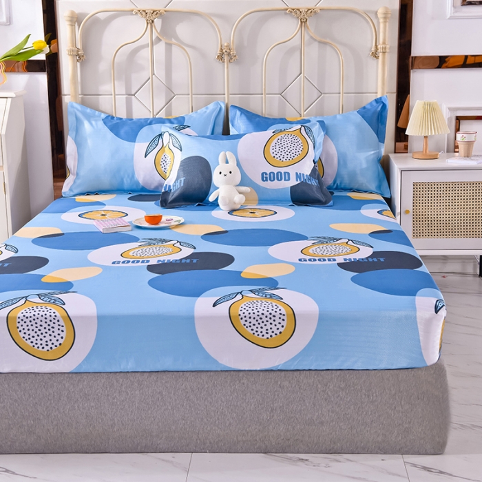 91家纺网 家纺一手货源 找家纺 甜之梦家纺 2025新款印花冰丝单品凉席床笠款夏日柠檬蓝