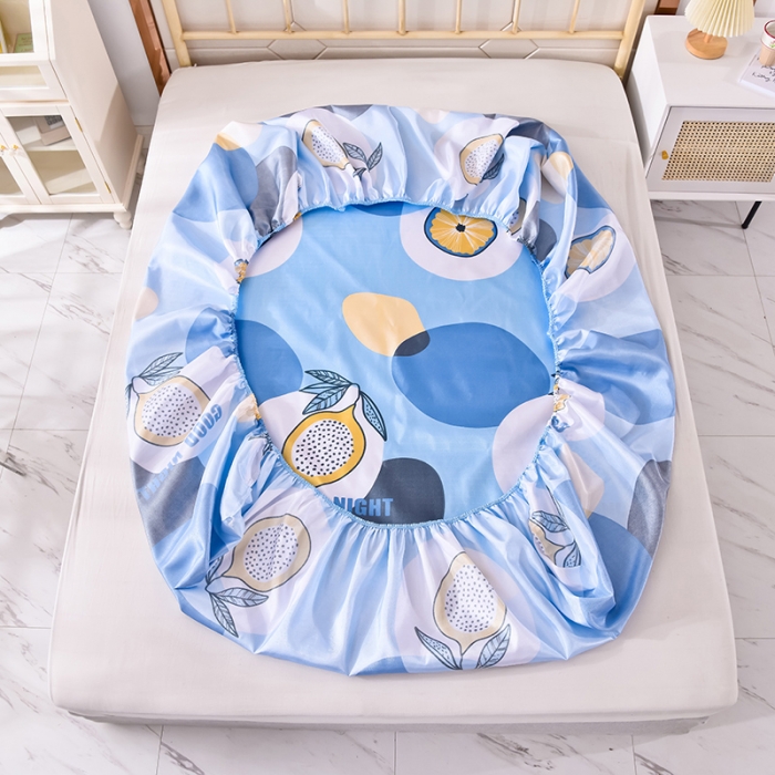 91家纺网 家纺一手货源 找家纺 甜之梦家纺 2025新款印花冰丝单品凉席床笠款夏日柠檬蓝