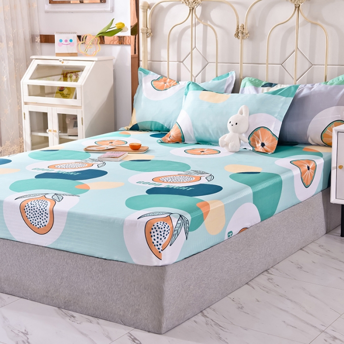 91家纺网 家纺一手货源 找家纺 甜之梦家纺 2025新款印花冰丝单品凉席床笠款夏日柠檬绿