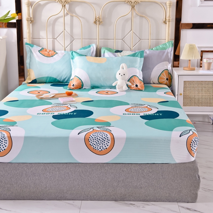 91家纺网 家纺一手货源 找家纺 甜之梦家纺 2025新款印花冰丝单品凉席床笠款夏日柠檬绿