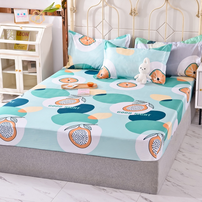 91家纺网 家纺一手货源 找家纺 甜之梦家纺 2025新款印花冰丝单品凉席床笠款夏日柠檬绿