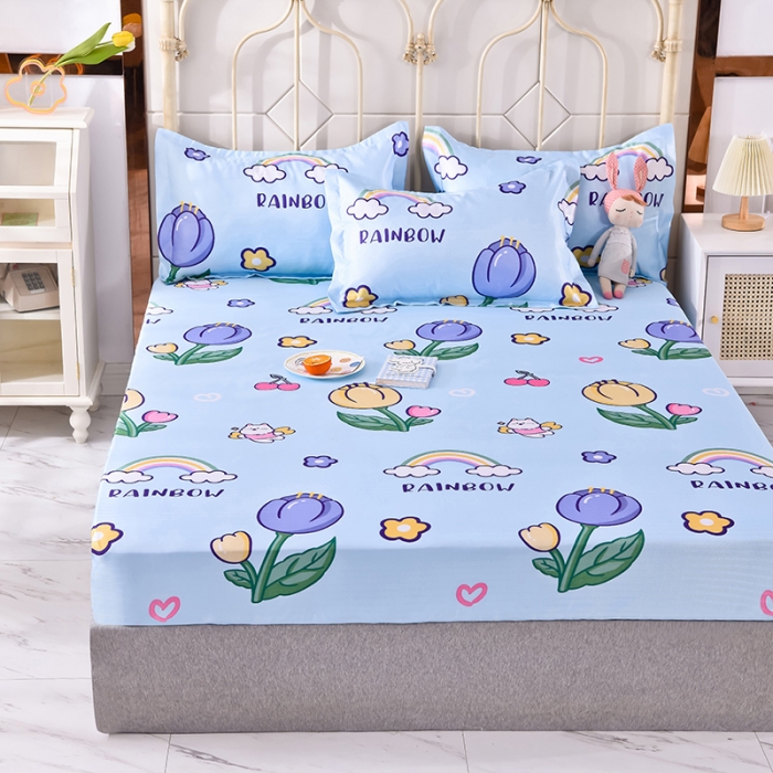 91家纺网 家纺一手货源 找家纺 甜之梦家纺 2025新款印花冰丝单品凉席床笠款夏日童年蓝