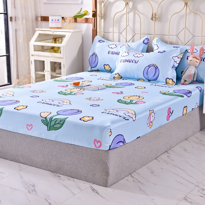 91家纺网 家纺一手货源 找家纺 甜之梦家纺 2025新款印花冰丝单品凉席床笠款夏日童年蓝