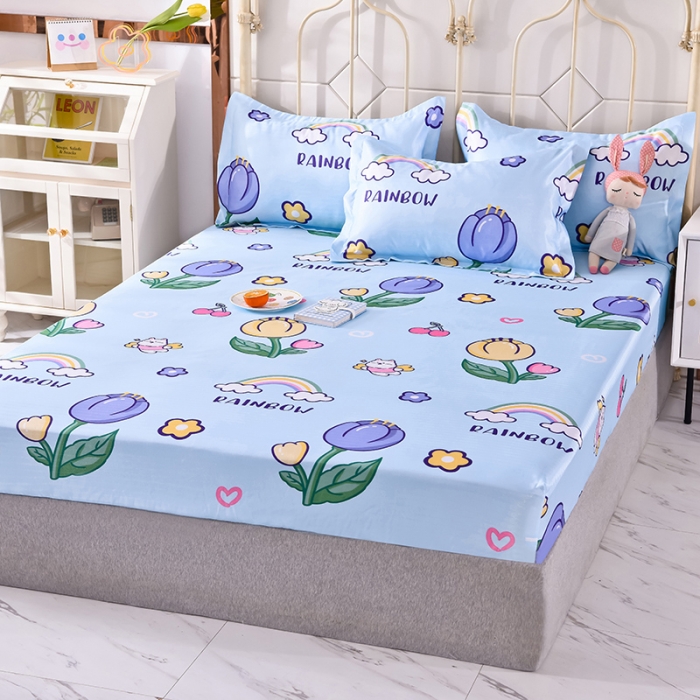 91家纺网 家纺一手货源 找家纺 甜之梦家纺 2025新款印花冰丝单品凉席床笠款夏日童年蓝