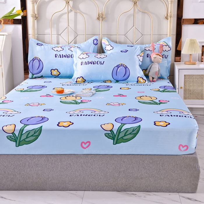 91家纺网 家纺一手货源 找家纺 甜之梦家纺 2025新款印花冰丝单品凉席床笠款夏日童年蓝