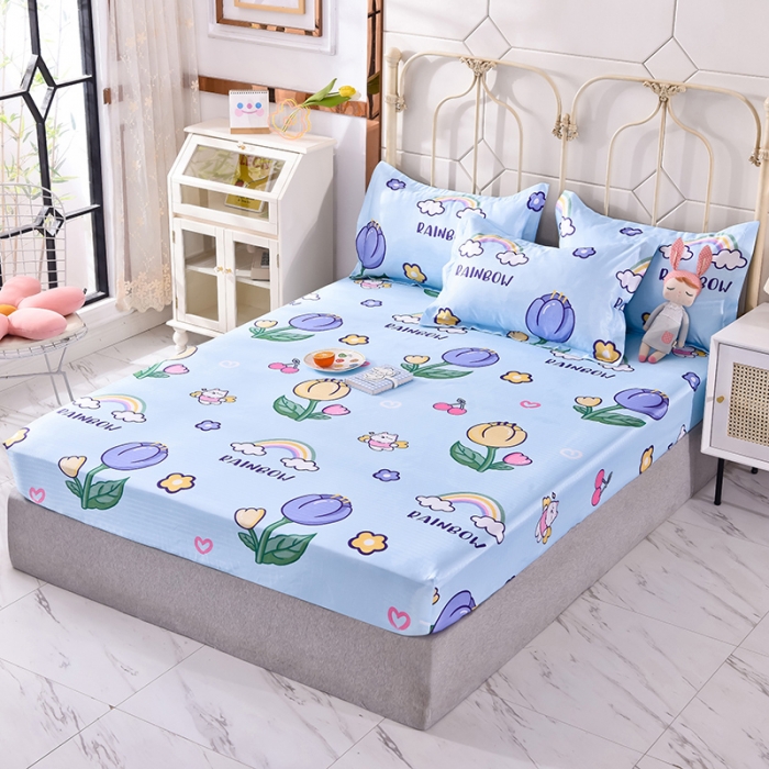 91家纺网 家纺一手货源 找家纺 甜之梦家纺 2025新款印花冰丝单品凉席床笠款夏日童年蓝