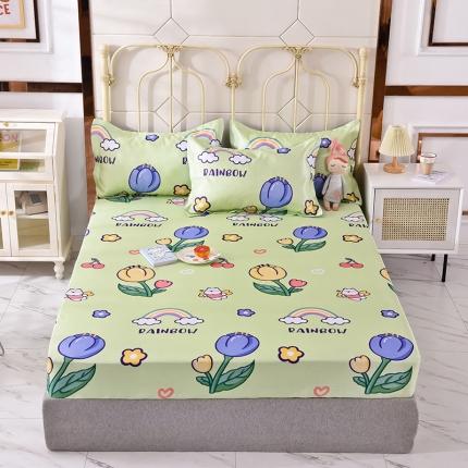 甜之梦家纺 2025新款印花冰丝单品凉席床笠款夏日童年绿