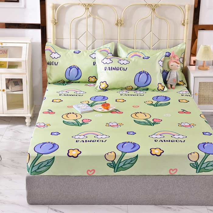 91家纺网 家纺一手货源 找家纺 甜之梦家纺 2025新款印花冰丝单品凉席床笠款夏日童年绿