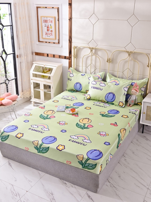 91家纺网 家纺一手货源 找家纺 甜之梦家纺 2025新款印花冰丝单品凉席床笠款夏日童年绿