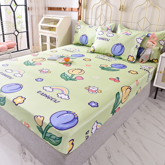 91家纺网 家纺一手货源 找家纺 甜之梦家纺 2025新款印花冰丝单品凉席床笠款夏日童年绿