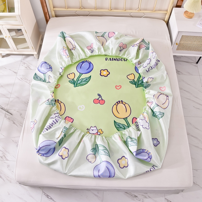 91家纺网 家纺一手货源 找家纺 甜之梦家纺 2025新款印花冰丝单品凉席床笠款夏日童年绿