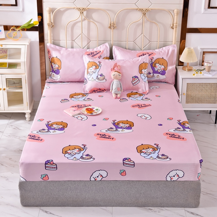 91家纺网 家纺一手货源 找家纺 甜之梦家纺 2025新款印花冰丝单品凉席床笠款小明同学粉