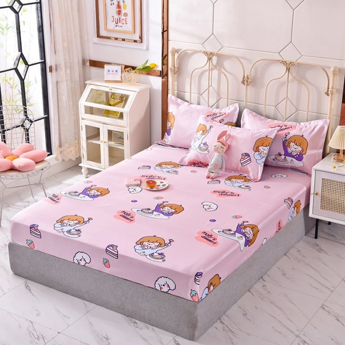 91家纺网 家纺一手货源 找家纺 甜之梦家纺 2025新款印花冰丝单品凉席床笠款小明同学粉