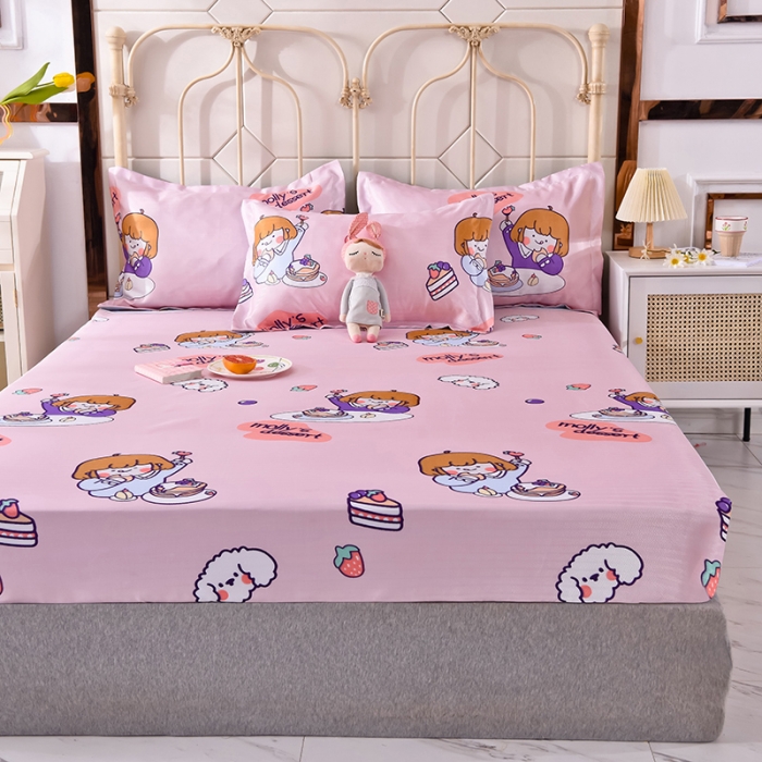 91家纺网 家纺一手货源 找家纺 甜之梦家纺 2025新款印花冰丝单品凉席床笠款小明同学粉