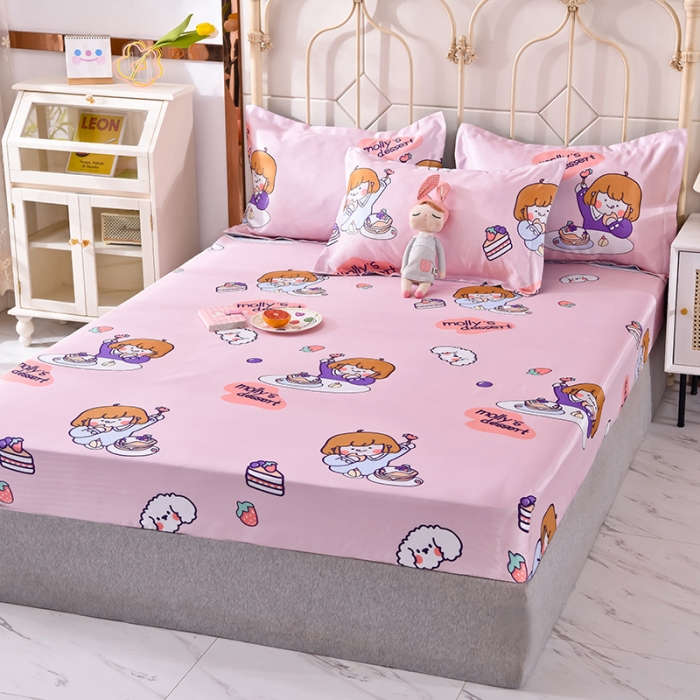 91家纺网 家纺一手货源 找家纺 甜之梦家纺 2025新款印花冰丝单品凉席床笠款小明同学粉