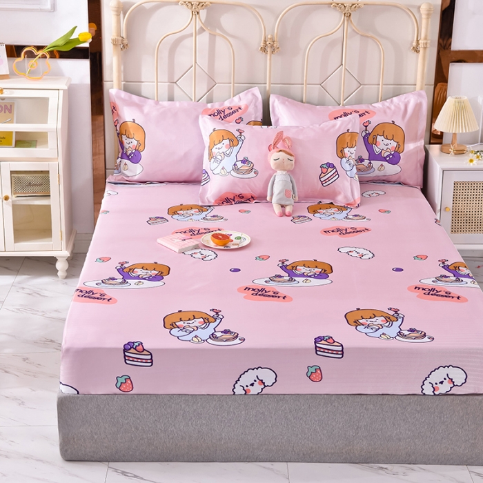 91家纺网 家纺一手货源 找家纺 甜之梦家纺 2025新款印花冰丝单品凉席床笠款小明同学粉