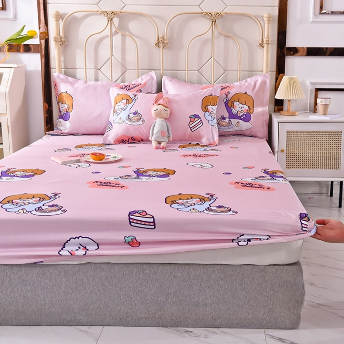 91家纺网 家纺一手货源 找家纺 甜之梦家纺 2025新款印花冰丝单品凉席床笠款小明同学粉