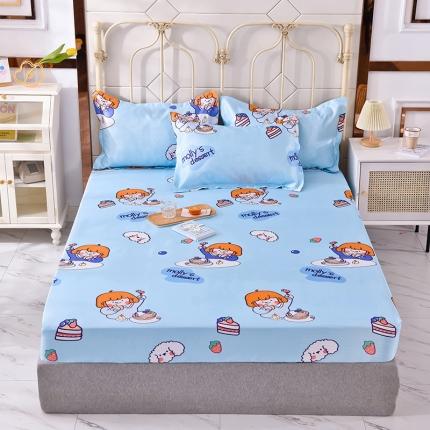 91家纺网 家纺一手货源 找家纺 甜之梦家纺 2025新款印花冰丝单品凉席床笠款小明同学蓝