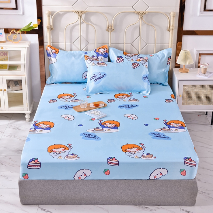 91家纺网 家纺一手货源 找家纺 甜之梦家纺 2025新款印花冰丝单品凉席床笠款小明同学蓝