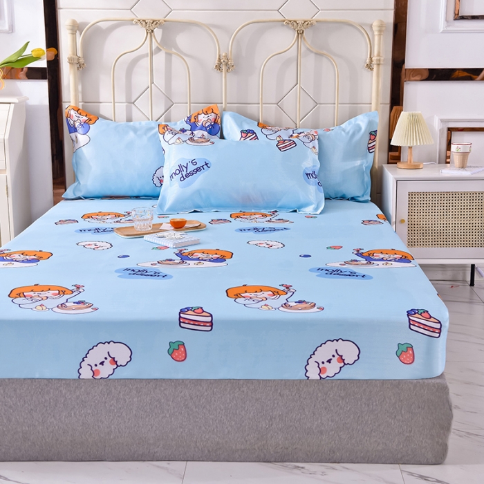 91家纺网 家纺一手货源 找家纺 甜之梦家纺 2025新款印花冰丝单品凉席床笠款小明同学蓝