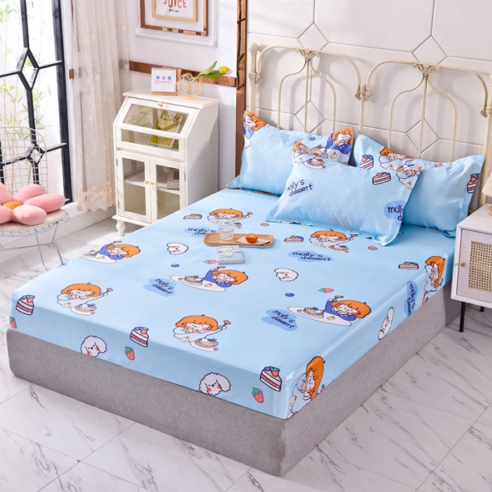 91家纺网 家纺一手货源 找家纺 甜之梦家纺 2025新款印花冰丝单品凉席床笠款小明同学蓝