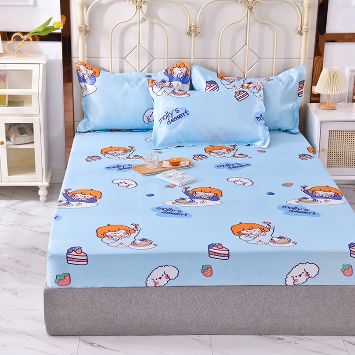 91家纺网 家纺一手货源 找家纺 甜之梦家纺 2025新款印花冰丝单品凉席床笠款小明同学蓝