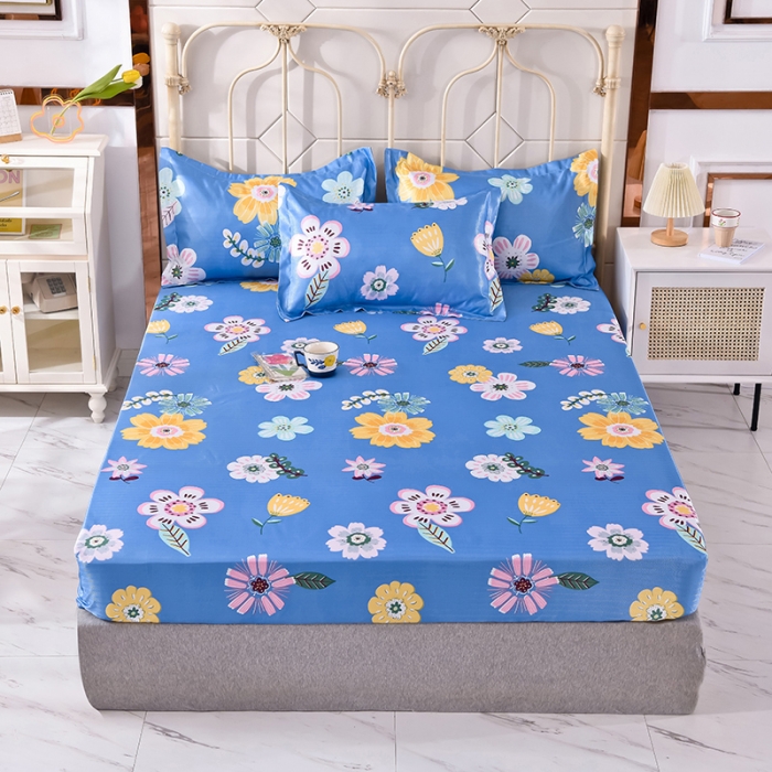 91家纺网 家纺一手货源 找家纺 甜之梦家纺 2025新款印花冰丝单品凉席床笠款悠悠花香蓝