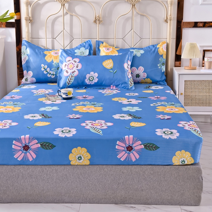 91家纺网 家纺一手货源 找家纺 甜之梦家纺 2025新款印花冰丝单品凉席床笠款悠悠花香蓝