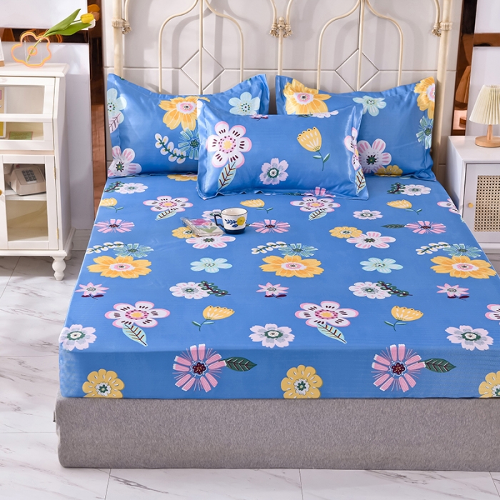 91家纺网 家纺一手货源 找家纺 甜之梦家纺 2025新款印花冰丝单品凉席床笠款悠悠花香蓝