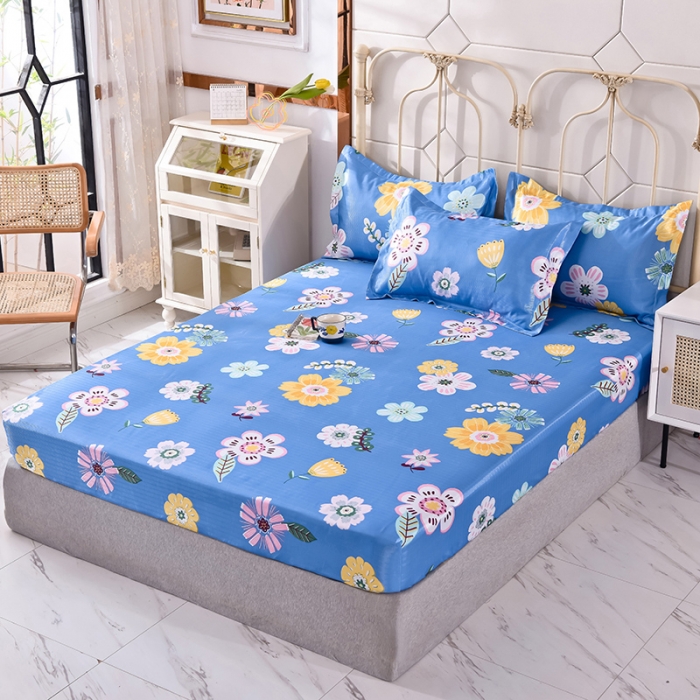 91家纺网 家纺一手货源 找家纺 甜之梦家纺 2025新款印花冰丝单品凉席床笠款悠悠花香蓝