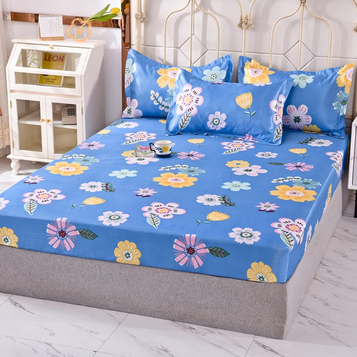 91家纺网 家纺一手货源 找家纺 甜之梦家纺 2025新款印花冰丝单品凉席床笠款悠悠花香蓝