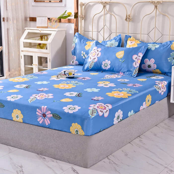 91家纺网 家纺一手货源 找家纺 甜之梦家纺 2025新款印花冰丝单品凉席床笠款悠悠花香蓝